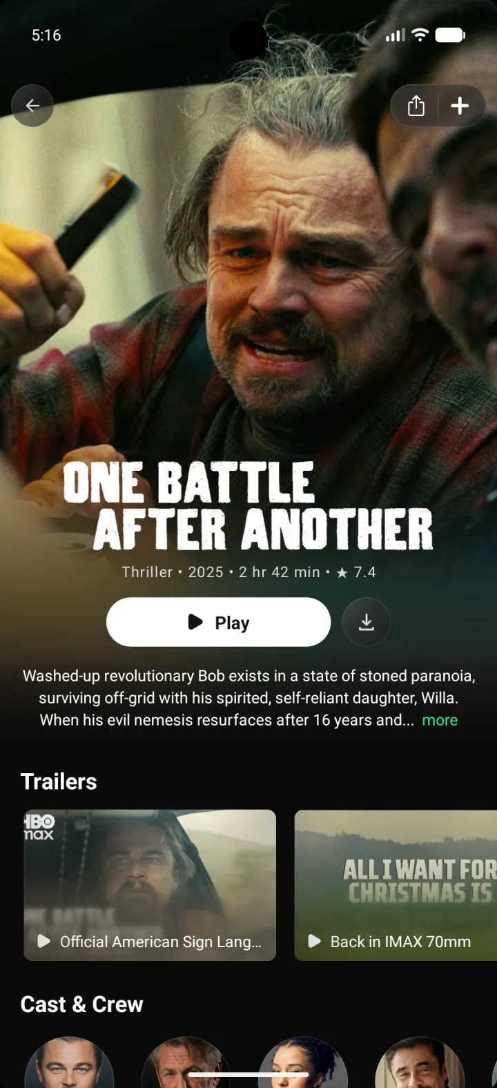 EasyCine Android app movie detail page with TMDB metadata