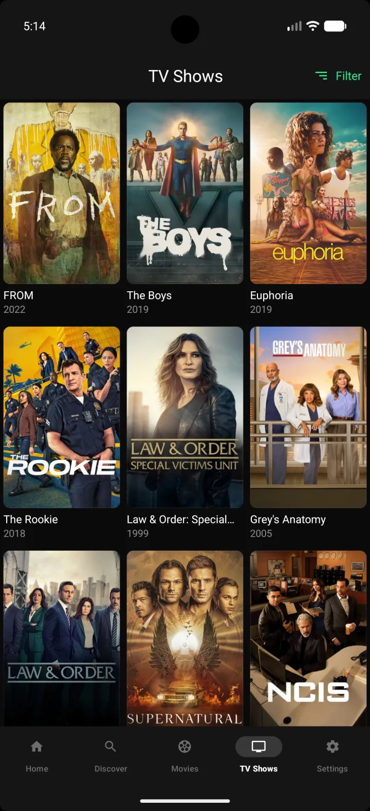 EasyCine Android movies app — TV Shows screen screenshot